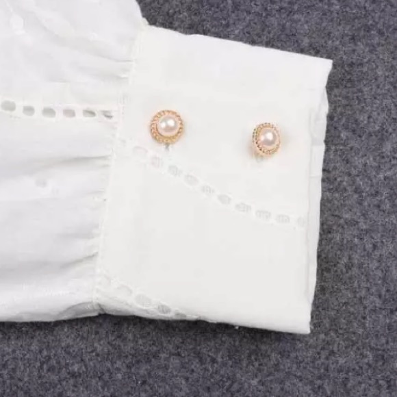 SOLD OUT White Boho Floral Eyelet Button Up Blouse - Picture 13 of 15